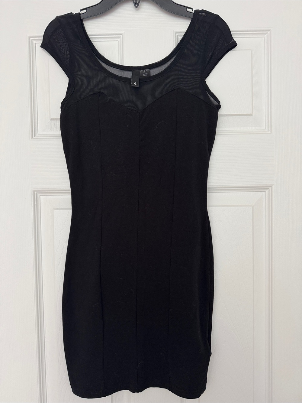 H&M Black Mesh-Yoke Cap-Sleeve Mini Dress